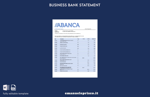 stile verificato Estratto conto aziendale Abanca Bank Modello Word e PDF